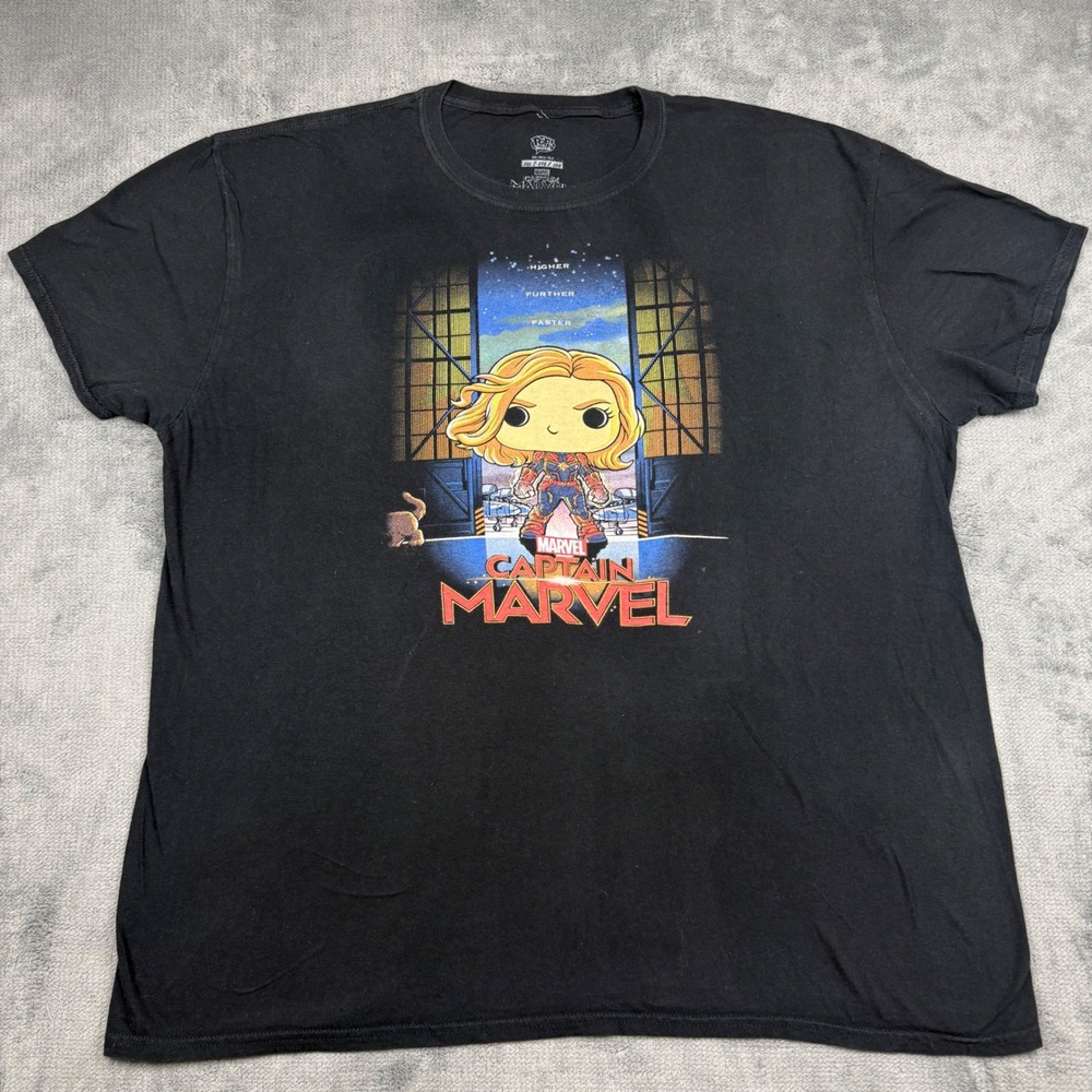 Funko Pop Marvel Captain Marvel T-Shirt Men 2XL Black Graphic Tee Higher Further